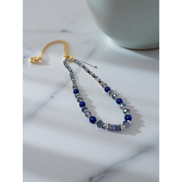 vintage sodalite stone blue glass beads adjustable necklace - Picture 2 of 10